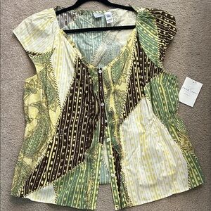 Emma James Green and Brown Patchwork Blouse